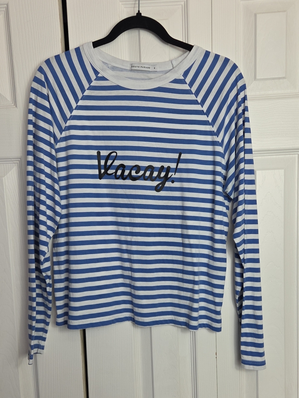 Striped Blue & White 'Vacay!' Long Sleeve Tee
